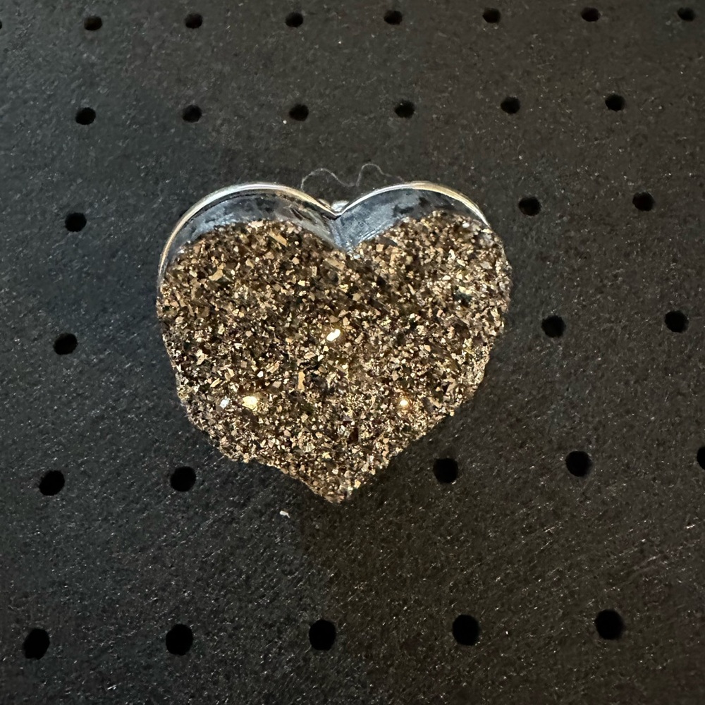 Glitter Heart Statement Ring in Metallic Silver